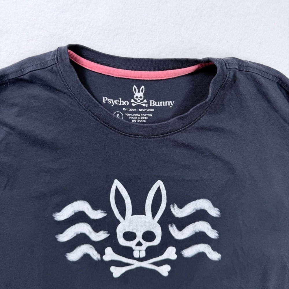 Psycho Bunny Mens Navy Blue Pima Cotton Long Sleeve Graphic Logo T-Shirt Size 8 - Picture 3 of 9